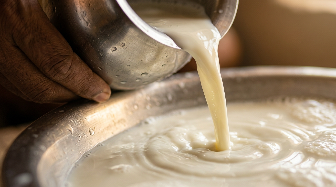 Fresh milk sourcing — traditional bilona stage photograph